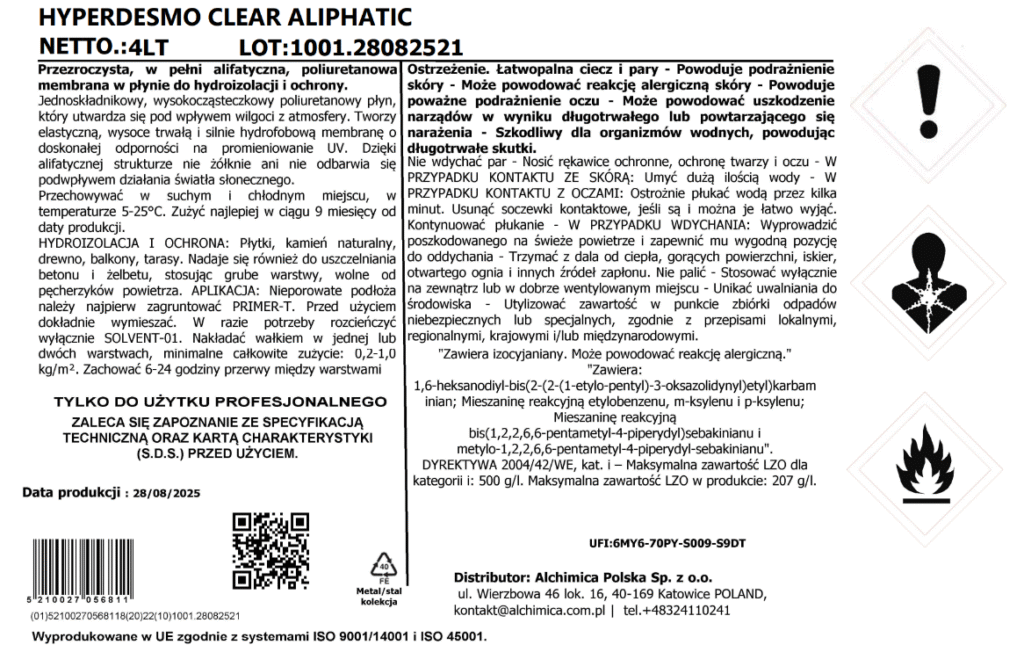 HYPERDESMO CLEAR ALIPHATIC etykieta